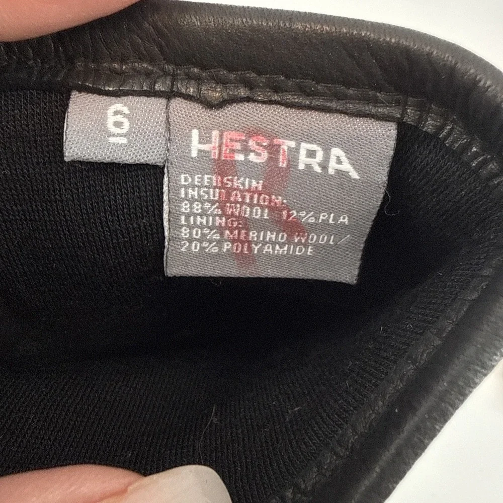 Hestra Deerskin Gloves Women 6 Black Swiss Wool Lined Leather Winter